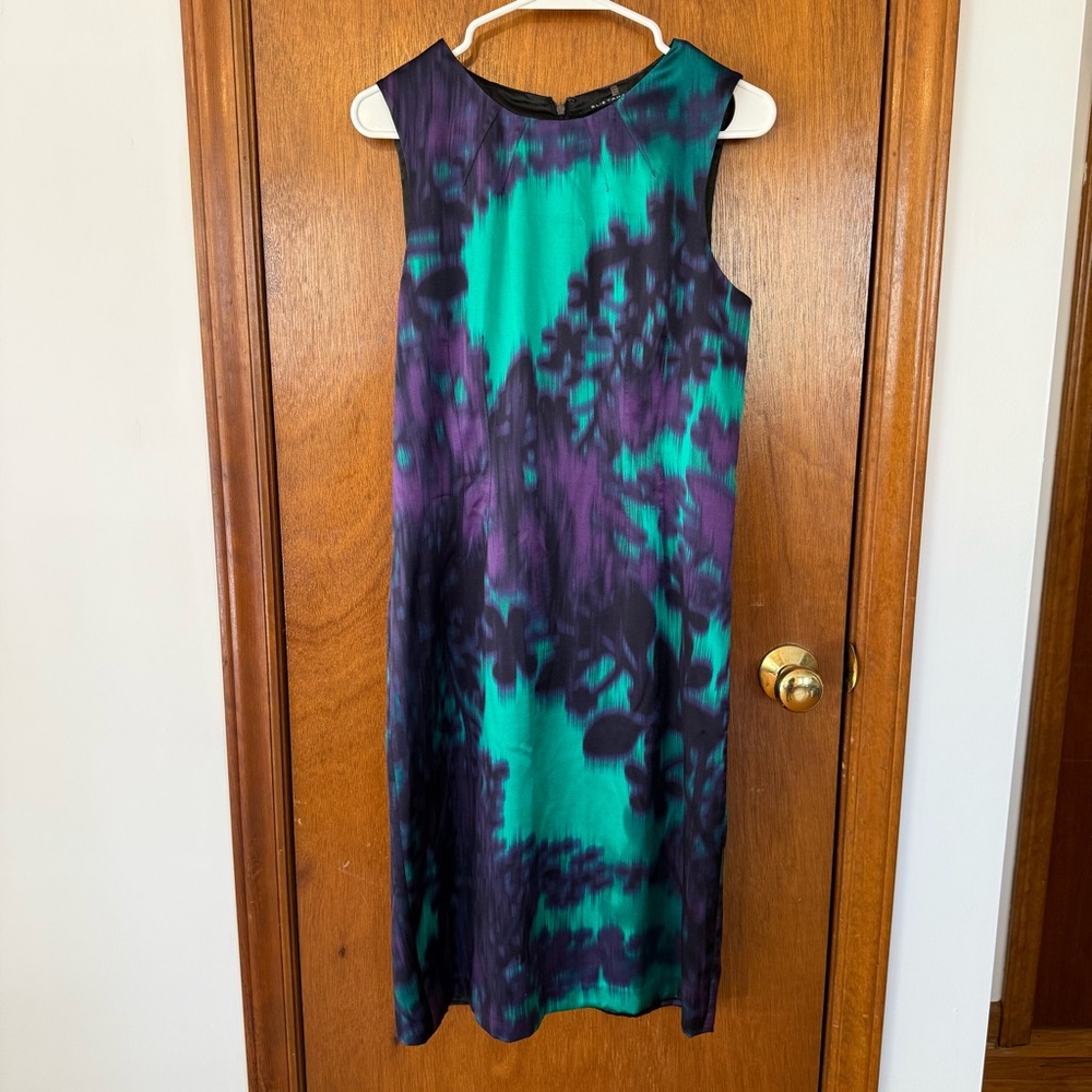 Elie Tahari Teal & Purple Sleeveless Silk Midi Dress Size 10